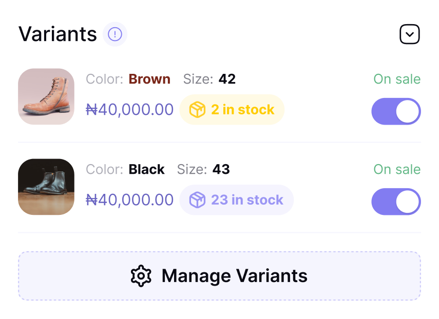 variants of products